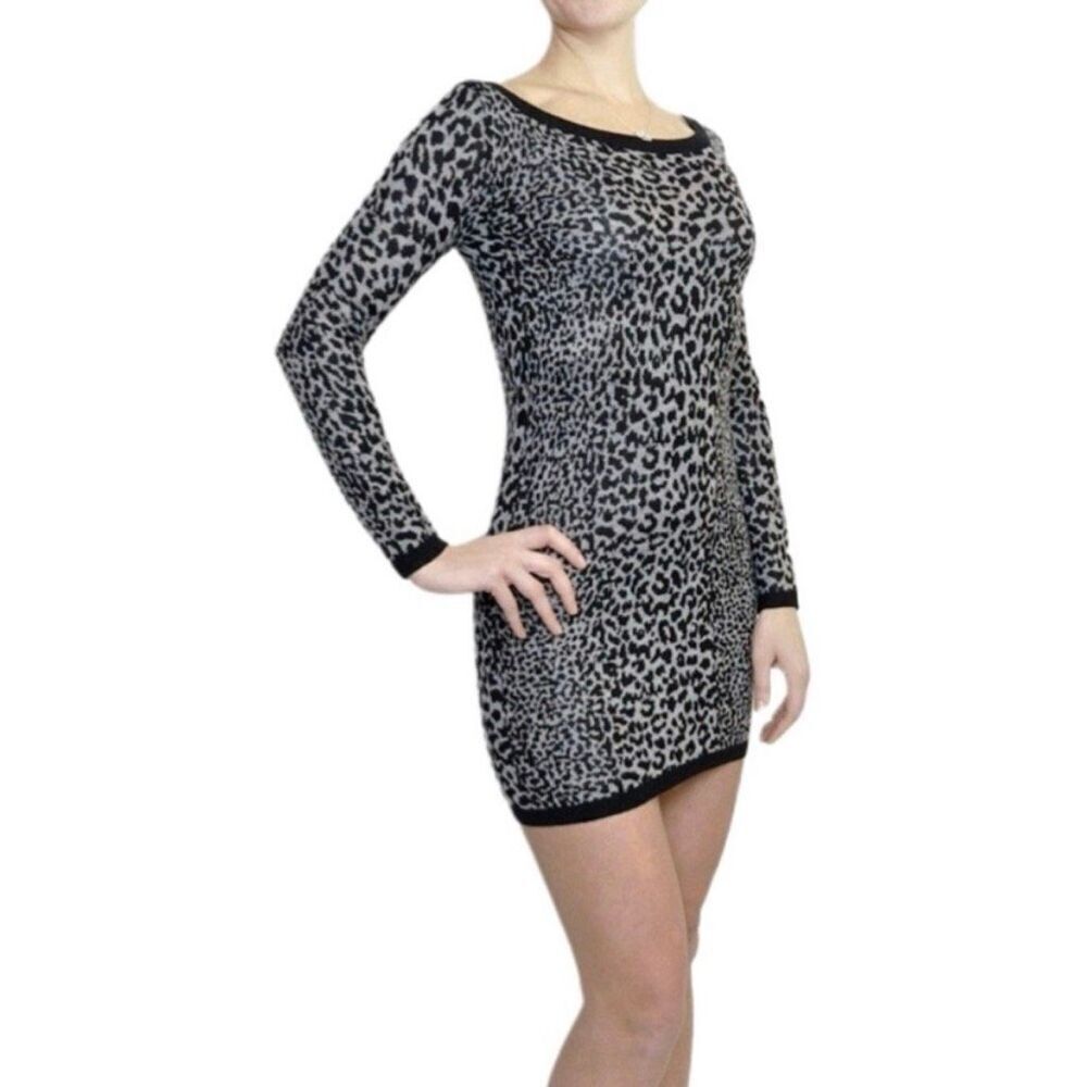 French Connection Snow Leopard Print Long Sleeve Mini Sweater Dress, Women’s 6